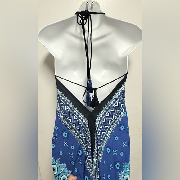 Blue Halter Maxi Dress with Pattern beach cover up - Picture 5 of 7